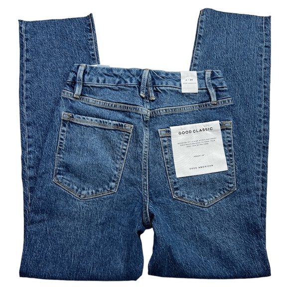 GOOD AMERICAN NWT  GOOD CLASSIC HIGH RISE RAW HEM BLUE JEAN SZ 26 - Picture 3 of 11